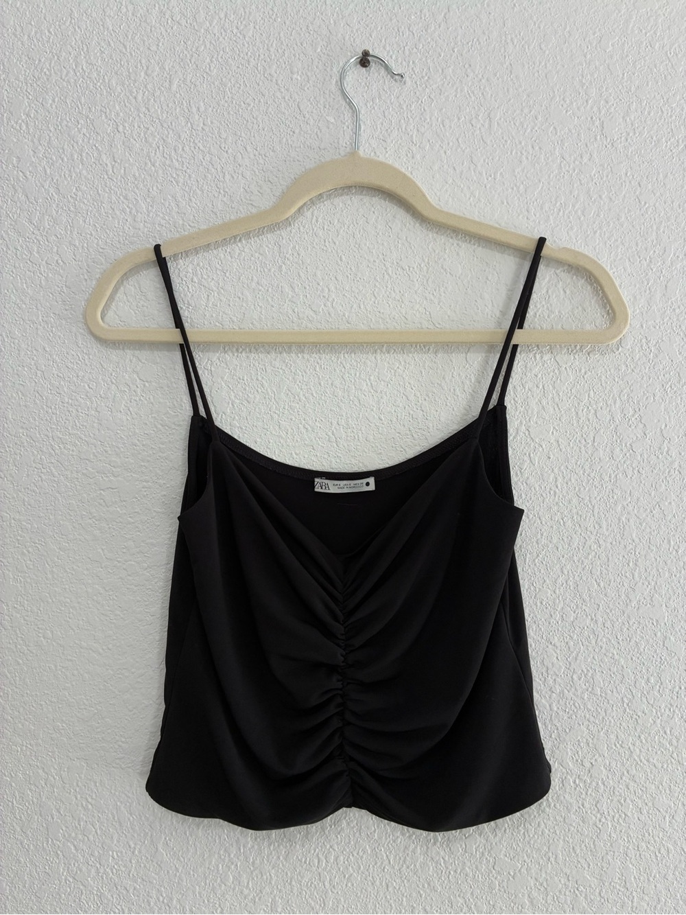 Zara Black Ruched Spaghetti-Strap Cami